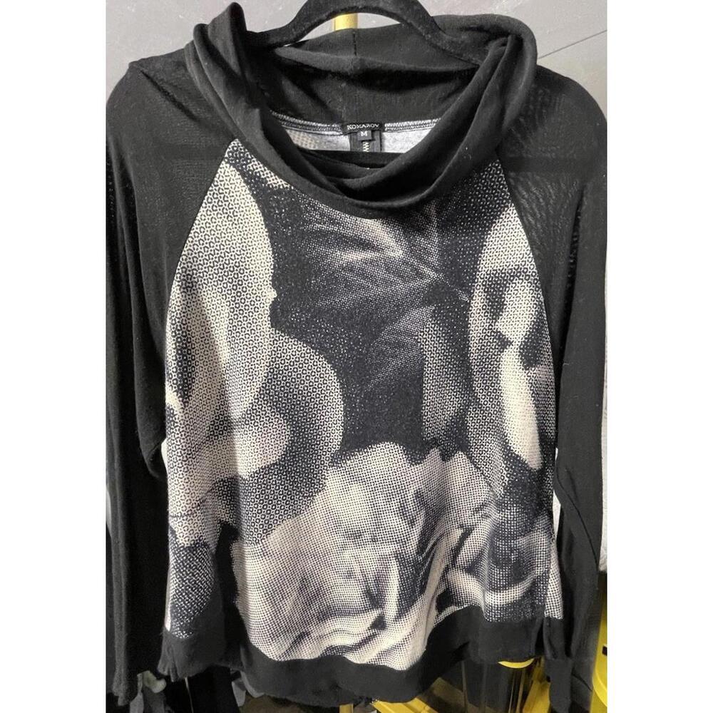 Komarov Women’s Black and White Long Sleeve Funnel-Neck Back Zipper Sz Med